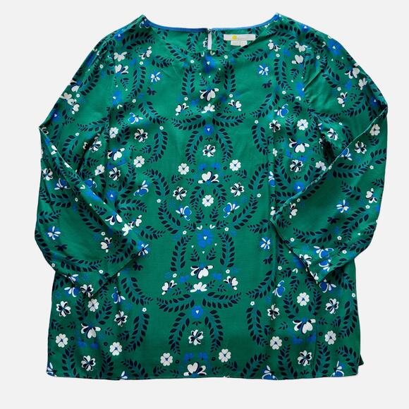 Boden Floral Print Blouse Green Blue work Women’s Size 10 Long Sleeve Casual Top - Picture 4 of 12
